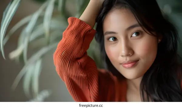 Portrait of a Young Asian Woman with Long Black Hair