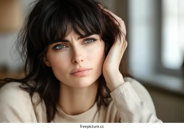 Closeup Portrait of a Woman with a Thoughtful Expression