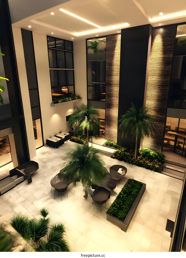 Modern Interior Design with Tropical Plants and Minimalist Furniture