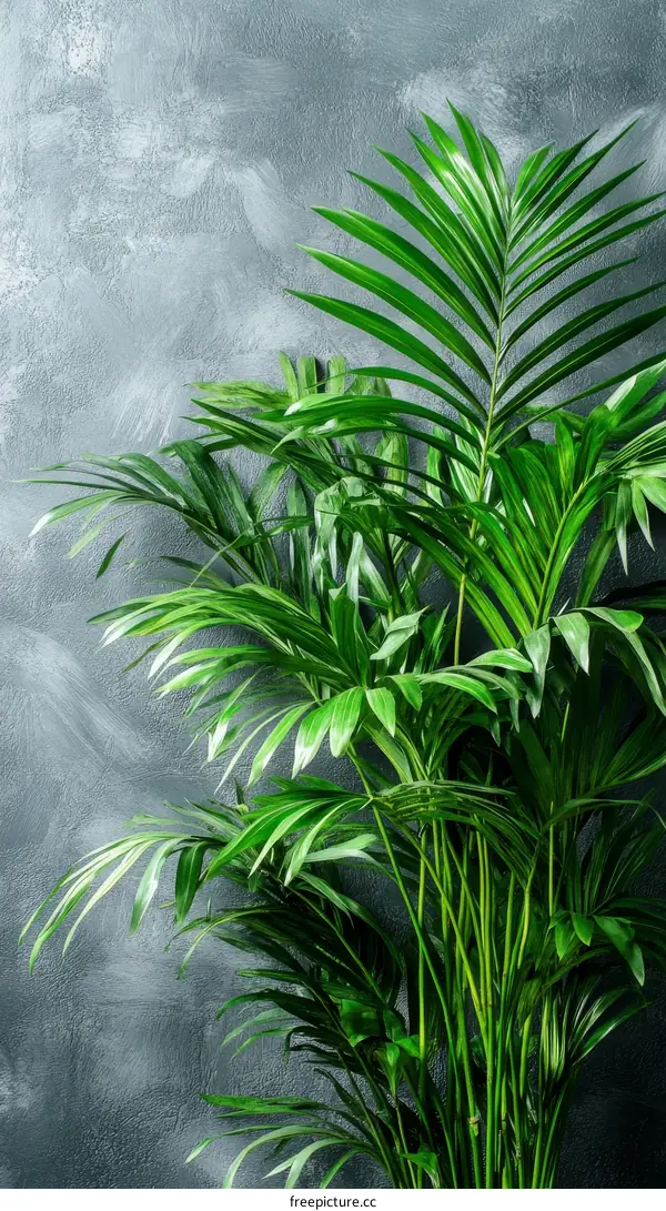 Vibrant Tropical Palm Plant Against Textured Wall