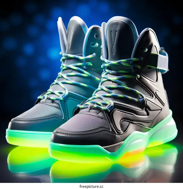 Futuristic Glowing Sneakers with Green and Yellow Soles
