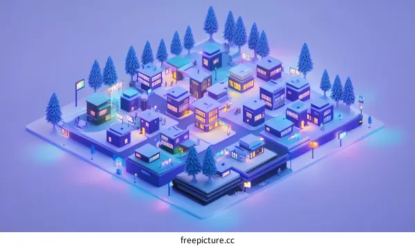 Winter Night Cityscape Illustration