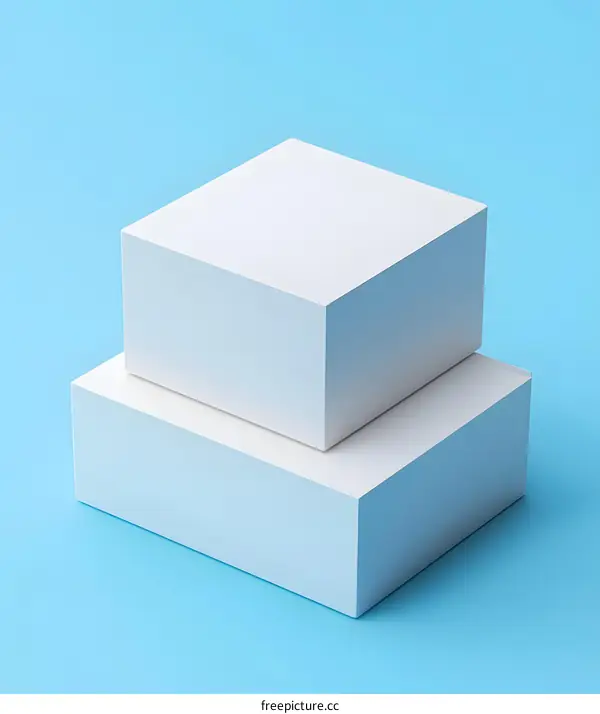 White Square Platform on Light Blue Background