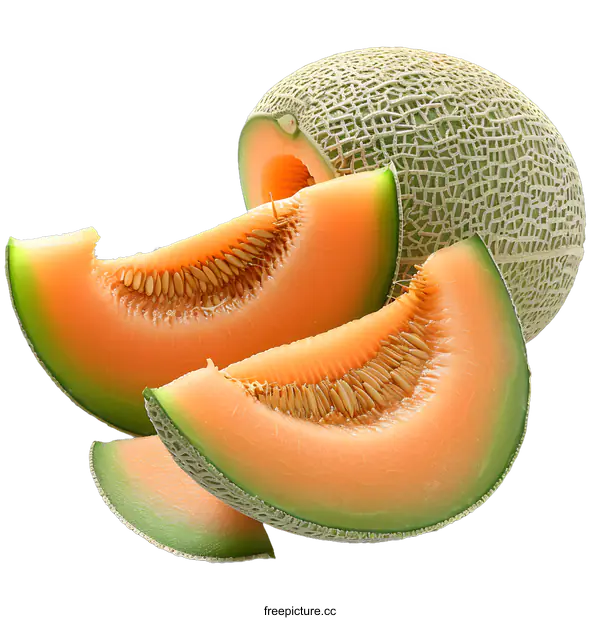 [Transparent Background PNG]A close-up image of a cantaloupe melon