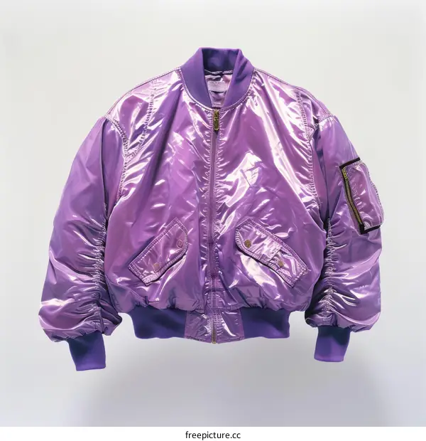 Purple Shiny Bomber Jacket with Pockets