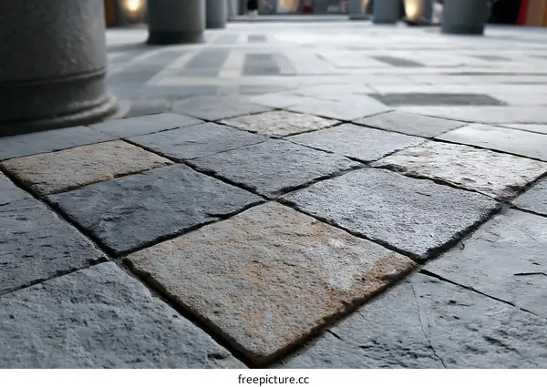 Close-up View of Patterned Stone Paving