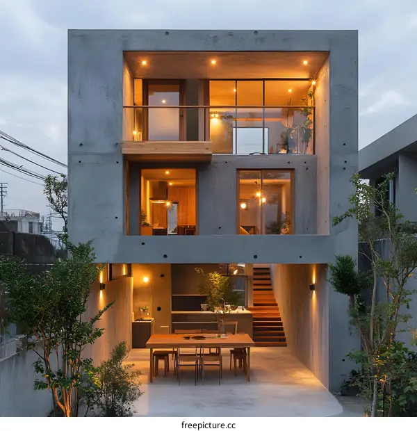 Modern Concrete House with Patio and Garden