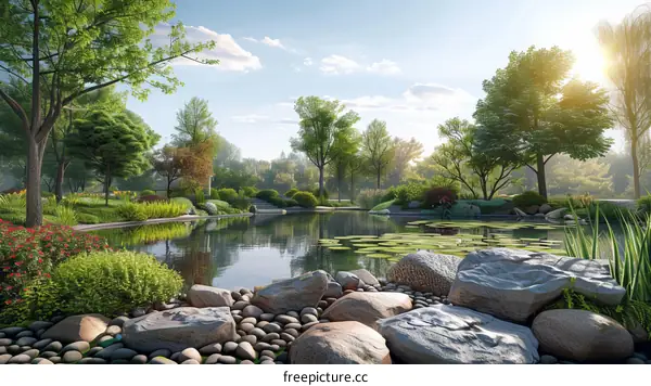 The Sun Shining Through Trees in the Park