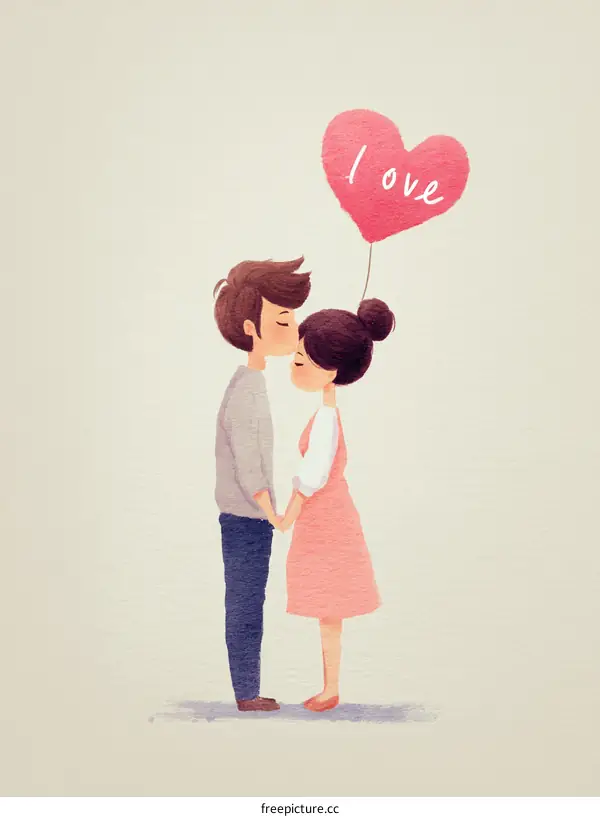 Couple Kissing with Love Balloon Illustration
