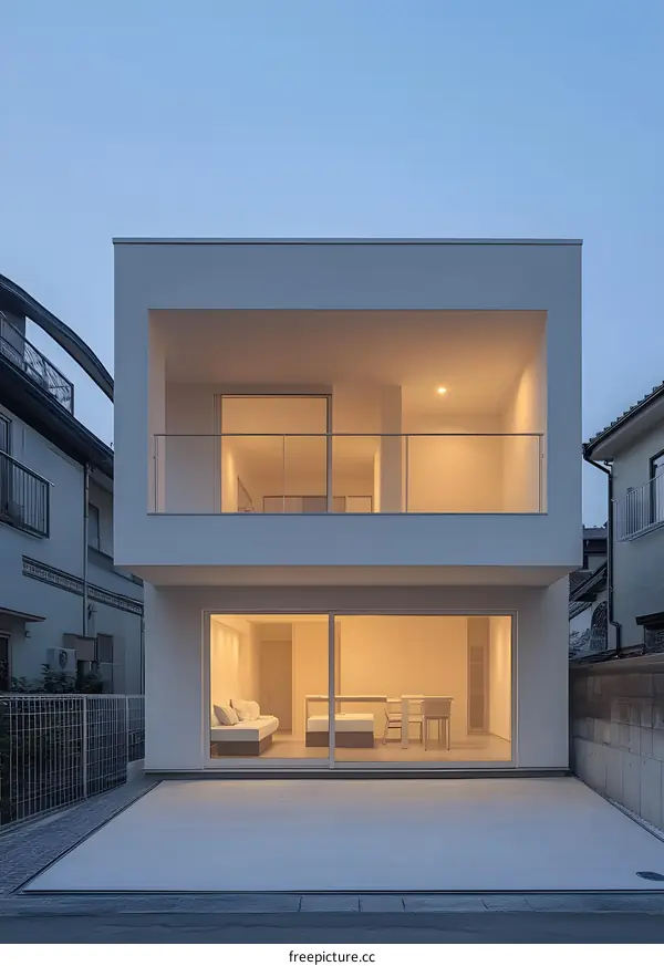 Modern White Two Story House With Large Windows