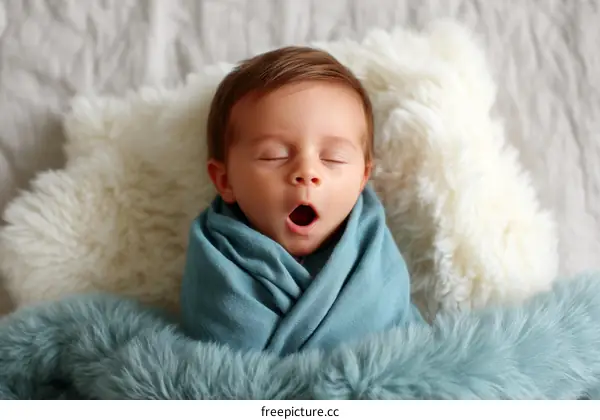Adorable Newborn Baby Wrapped in Teal