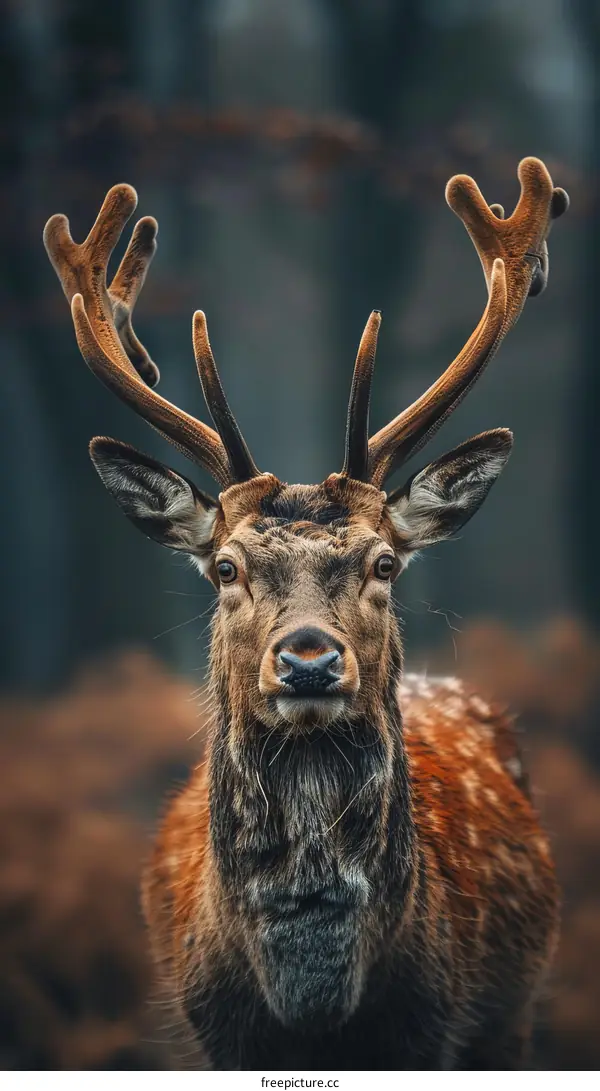 Close-up of a majestic deer in the woods