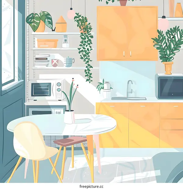 Modern Kitchen Interior Design with Green Plants and Natural Light