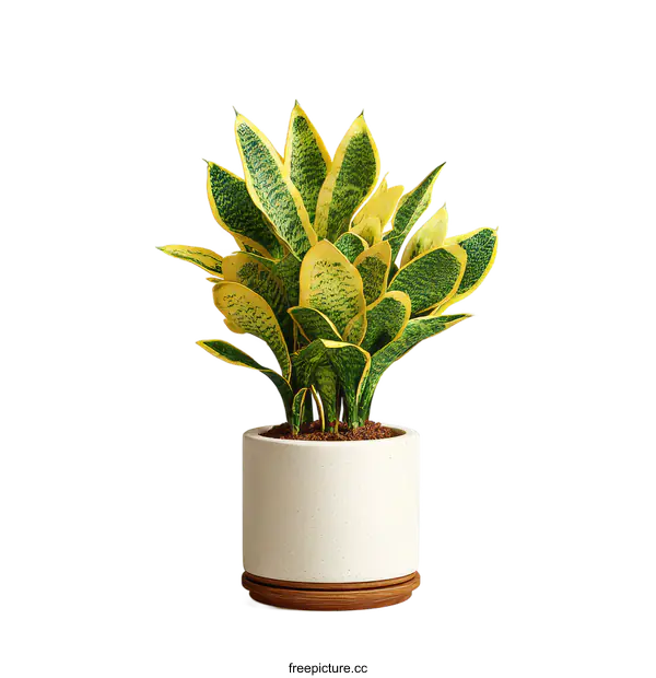 [Transparent Background PNG]Potted Snake Plant with Yellow Stripes