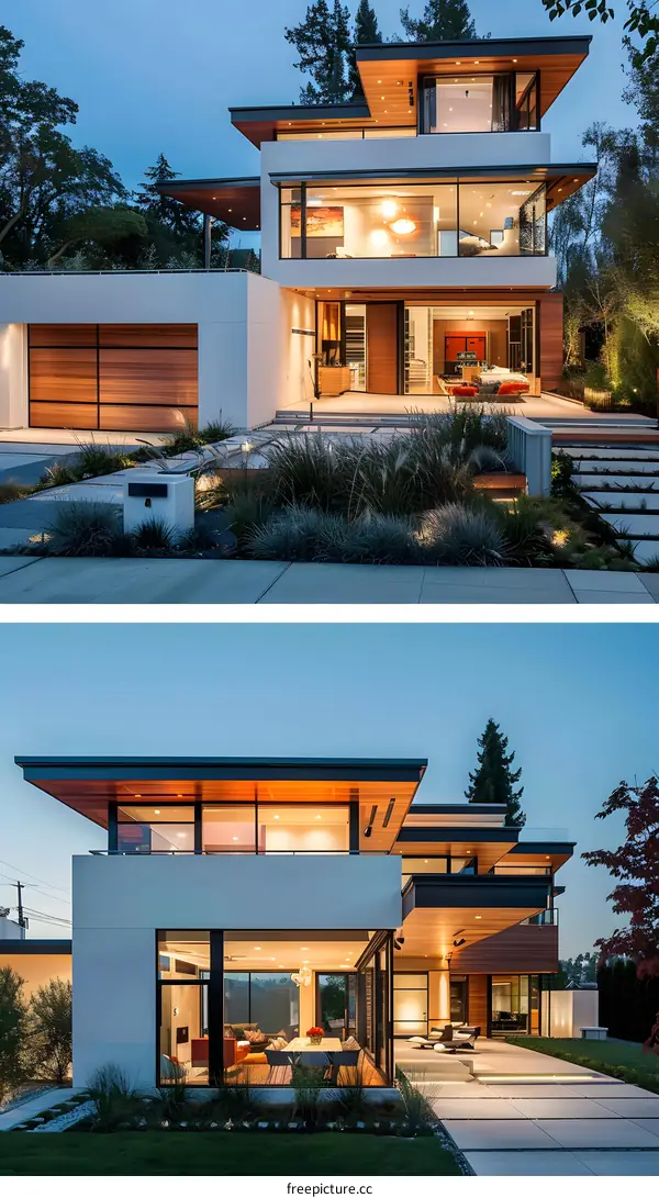 Modern Home with Large Windows and Wood Accents