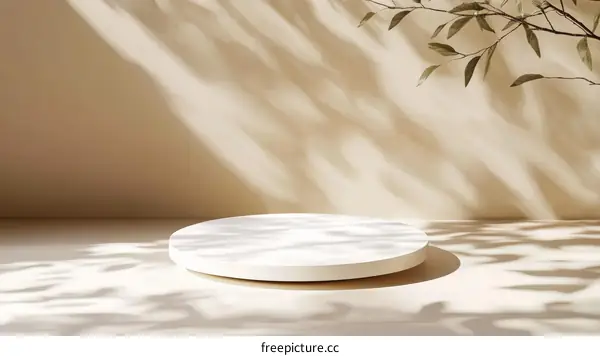Minimalist White Round Display Stand with Natural Light and Shadow