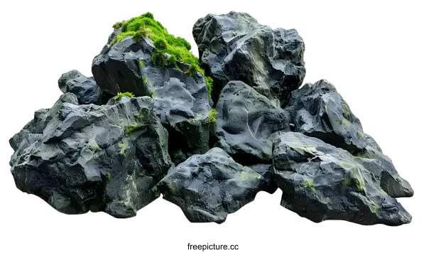 [Transparent Background PNG]Green Moss Covered Rock Pile Isolated On White Background