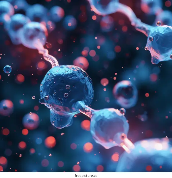 Blue and red abstract illustration of molecules