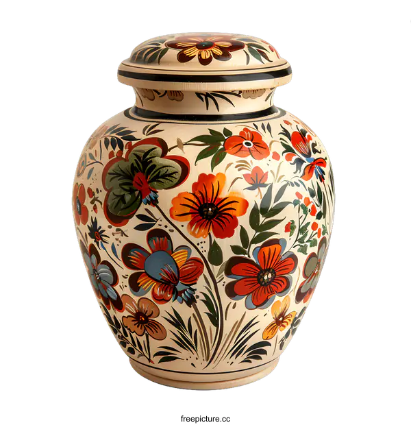 [Transparent Background PNG]Floral Painted Wooden Vase