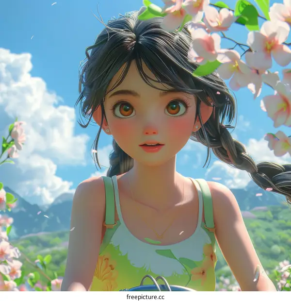 An anime girl standing in a field of flowers