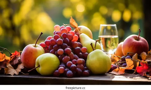 Autumn Harvest: A Delightful Still Life of Fruits and Wine