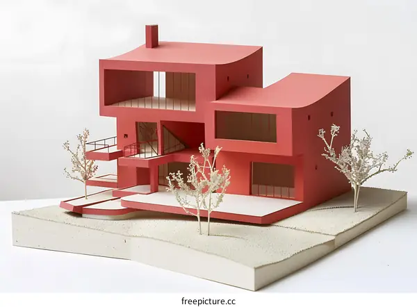 Red Modern Architecture House Model