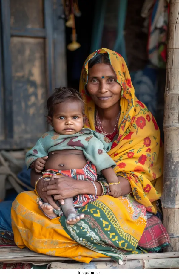A woman and her child in a rural village