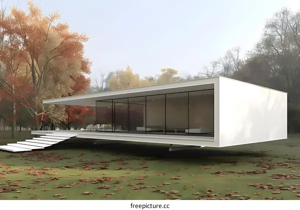 Modern Minimalist Home Design with Autumn Trees