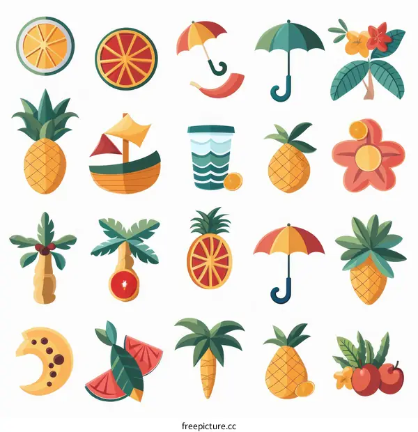 A set of summer themed icons