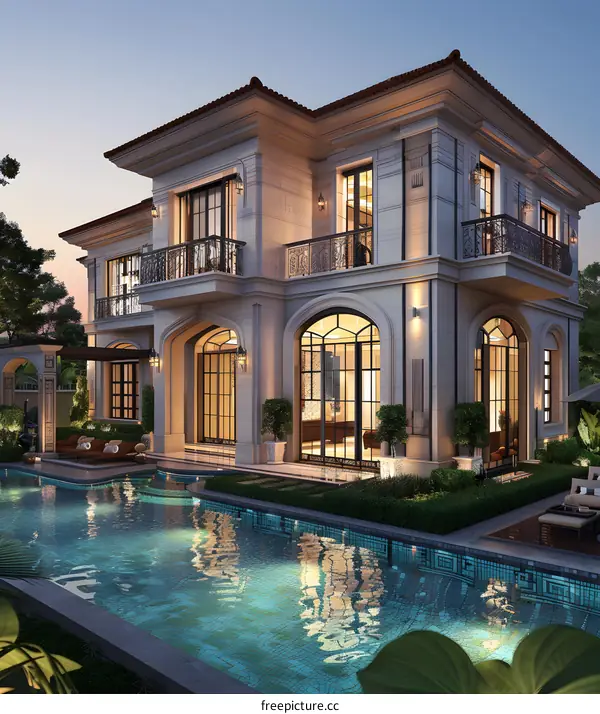 A luxurious villa with a swimming pool