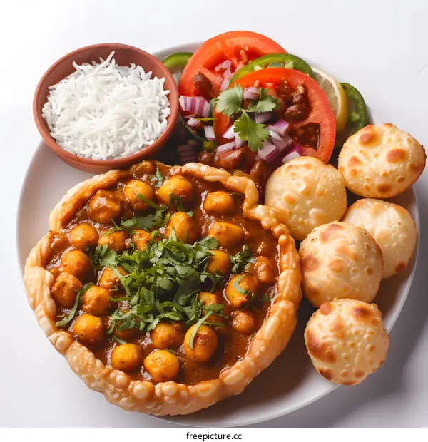 Chole Bhature with Rice and Salad