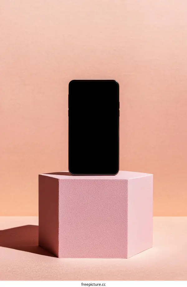 Modern Smartphone Display on Pink Geometric Stand