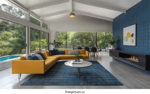 Modern Mid-Century Living Room with Large Windows