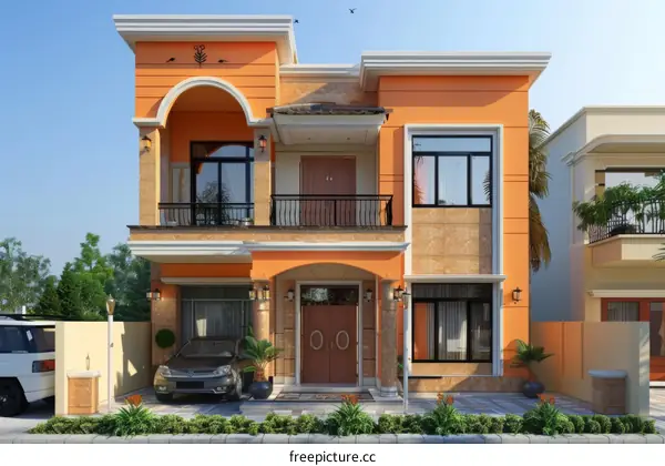 Orange House Exterior Design Illustration