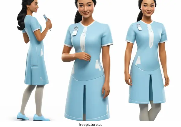 3D Rendering of a Young Female Nurse in Blue Uniform