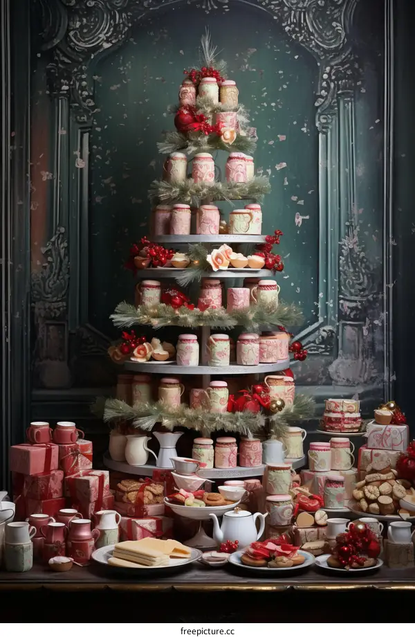 Christmas Tree Cake and Cookie Display