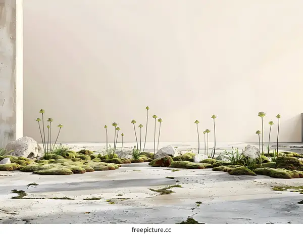 Minimalist Plant and Rock Arrangement