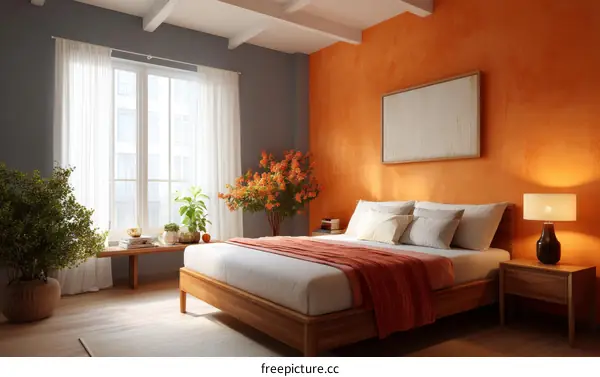 Orange Bedroom Interior Design Illustration