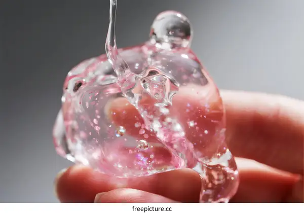 Hand holding pink slime with sparkles and liquid flow