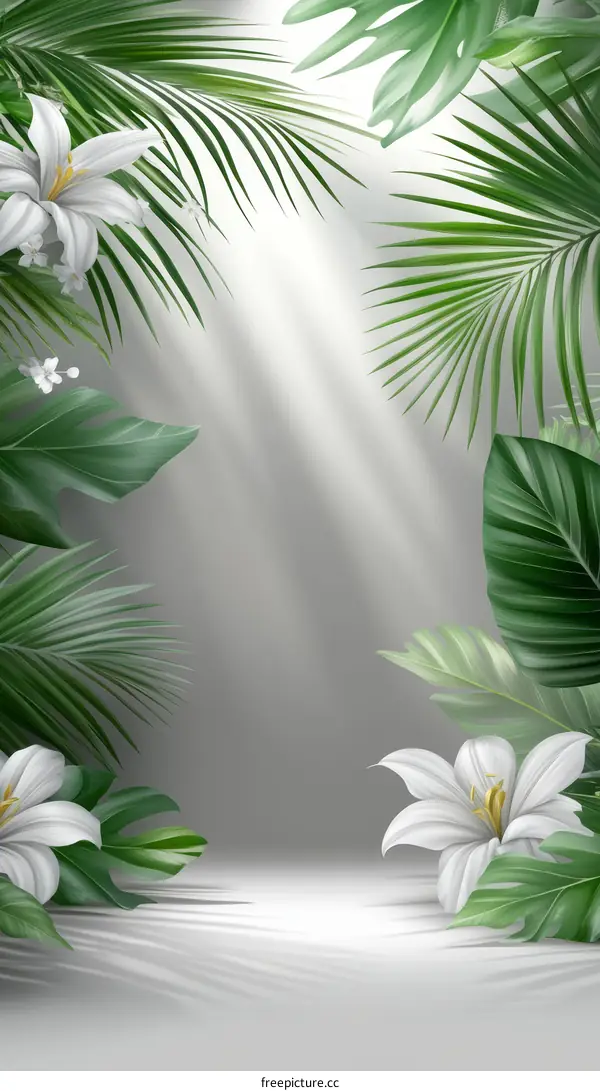 Tropical Floral Scene Illustration