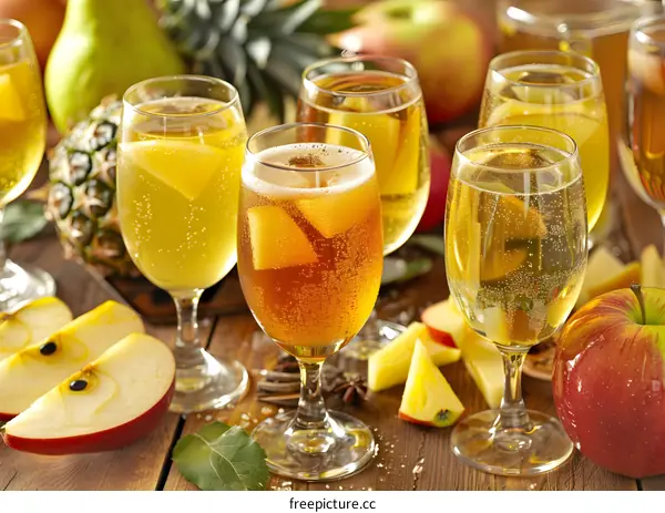 Apple Cider Cocktail with Pineapple and Pear Slices