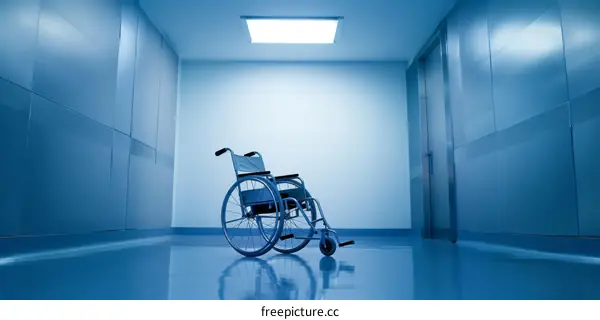Empty Wheelchair in a Blue Room