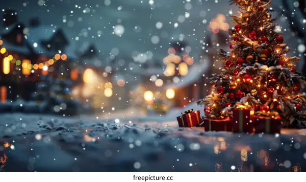 Festive Christmas Street Light Decorations in Europe City