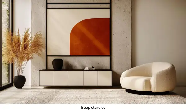 Modern Interior Living Room Scene with Minimalist Art