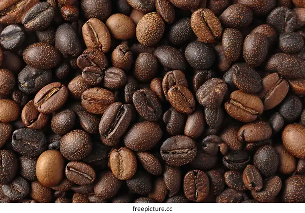 Close up of roasted coffee beans