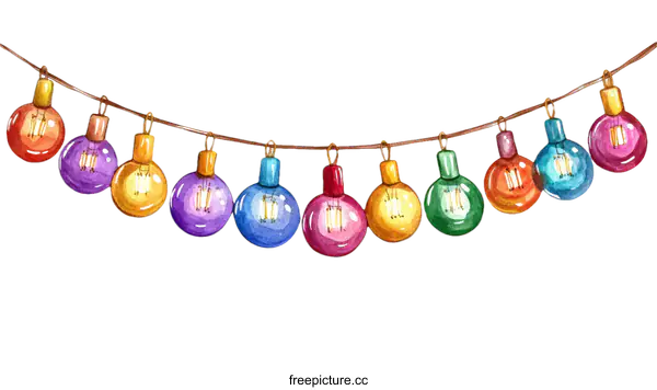 [Transparent Background PNG]Colorful Watercolor Fairy String Lights