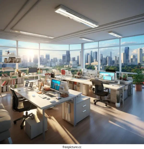 Sunlit Office with City Views