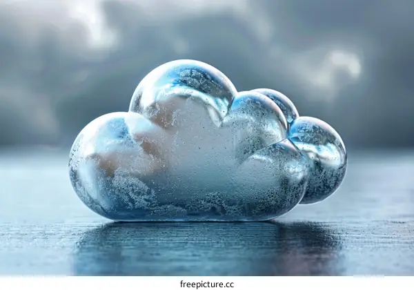 Glass Cloud 3D Render on Reflective Surface