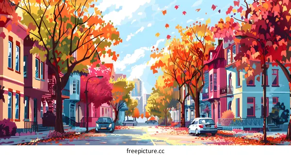 Autumn city street, cityscape