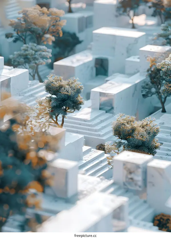 3D rendering of a city with trees